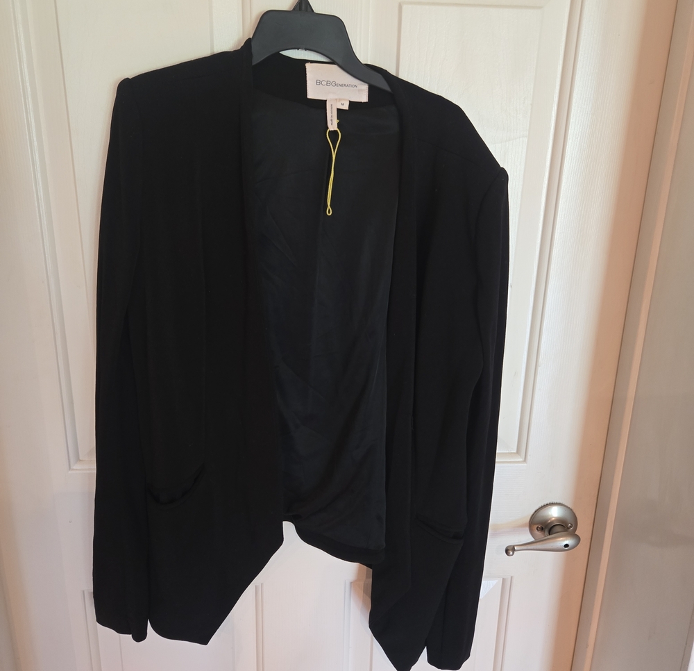 BCBGeneration Black Open-Front Draped Cardigan
